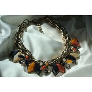 Zara Geometric Resin Stone Chunky Gold Tone Chain Statement Necklace OS